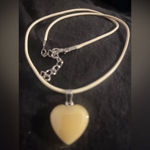 Hand Crafted Yellow Heart Calcite Corded Medallion Necklace Handmade Hand Made